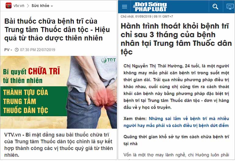 Báo chí đưa tin về hiệu quả chữa trĩ tại Trung tâm Thuốc dân tộc